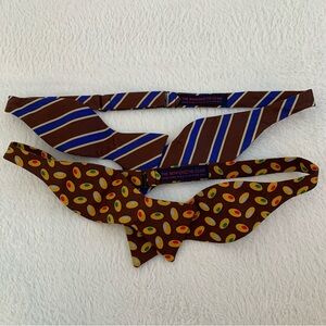The Bow Tie Club Brown Royal Gold Stripes & Brown Gold Vintage Oval Bowties Set